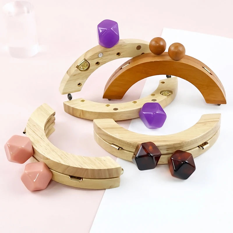 1Pc 14cm Mini Wooden Bag Handle Colored Beads Purse Frame Kiss Clasp Wallet Clourse Clip DIY Handmade Bracket Bags Accessories