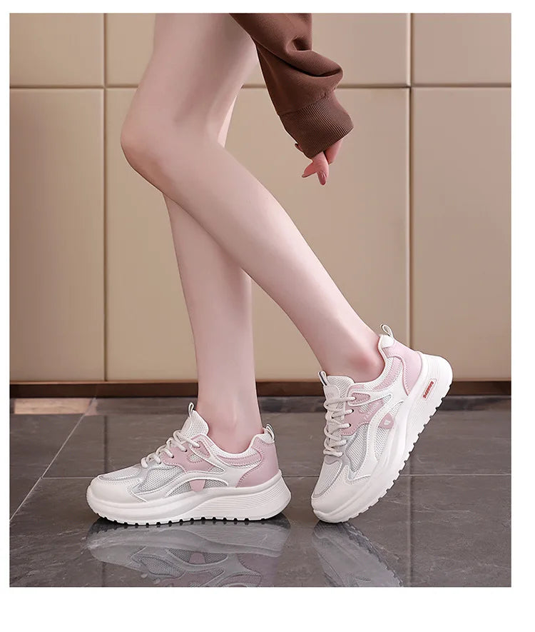 Spring and Autumn New Women's Mesh Breathable Casual Shoes Lightweight Soft Soled Sneakers Thick Soled Non Slip Walking Shoes