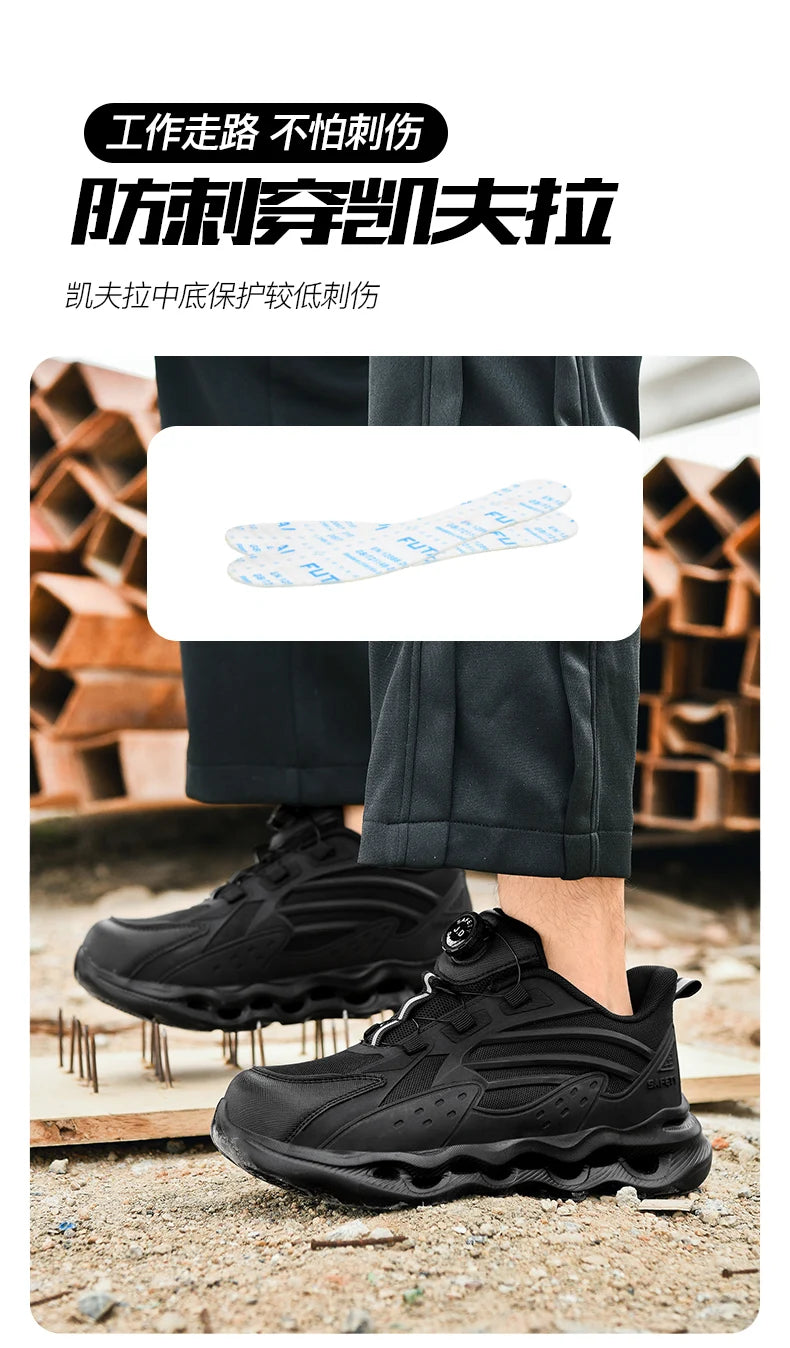 Rotating Button New Safety Shoes Men Anti-smash Anti-puncture Work Shoes Fashion Men Sport Shoes Security Protective Boots Men