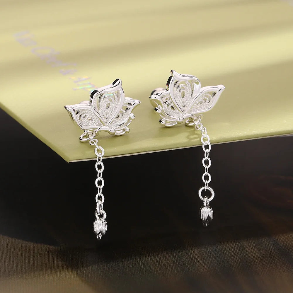 925 Silver Butterfly Hollow Stud Earrings For Women Luxury Designer Jewellery Engagement Wholesale