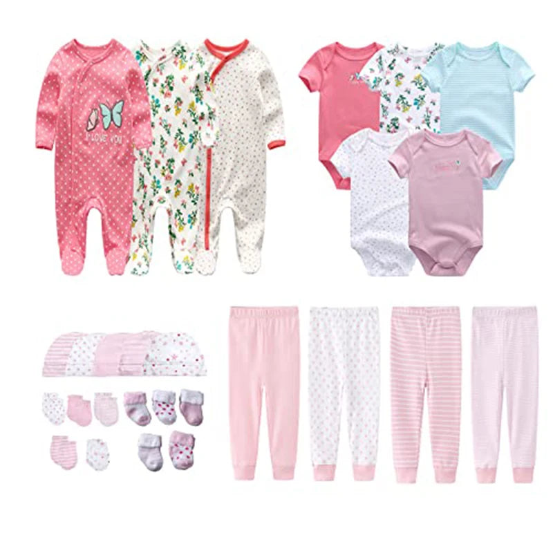27Pieces Newborn Baby Girl Clothes Gift Set Print 100%Cotton Baby Boy Clothes Solid Color Baby Accessories