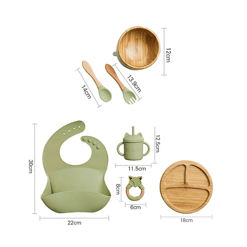 7pcs Silicone Baby Feeding Set Baby Feeding Supplies Kids Bamboo Dinnerware With Cup Children's Dishes Bowl Stuff Tableware Gift