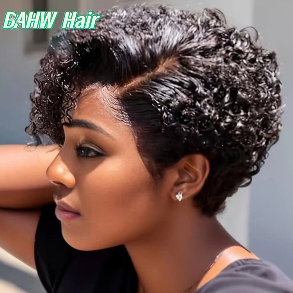 12A Side Part Pixie Cut Water Curly Wig Malaysia Hair Short Bob Hair Wig Virgin Hair 13x4 Lace Frontal Hair Wig Natural Color