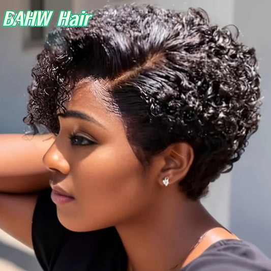 12A Side Part Pixie Cut Water Curly Wig Malaysia Hair Short Bob Hair Wig Virgin Hair 13x4 Lace Frontal Hair Wig Natural Color