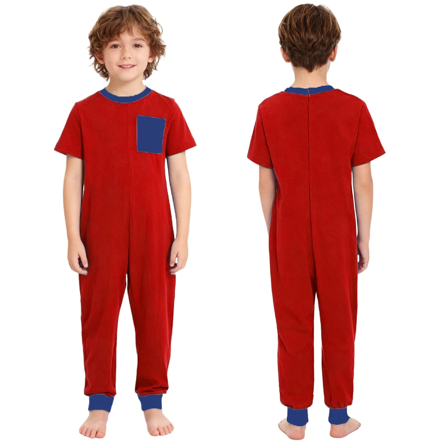 Kids Boys Girls Special Needs Adaptive Clothing Cotton Round Neck Short Sleeve Back Zipper Solid Color Full Body Jumpsuit Romper