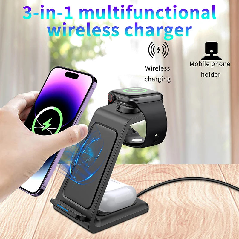 3-in-1 Wireless Charger Magnetic Stand 30W Output Power Travel Charger for iPhone Smart Watch Earphone with Holder