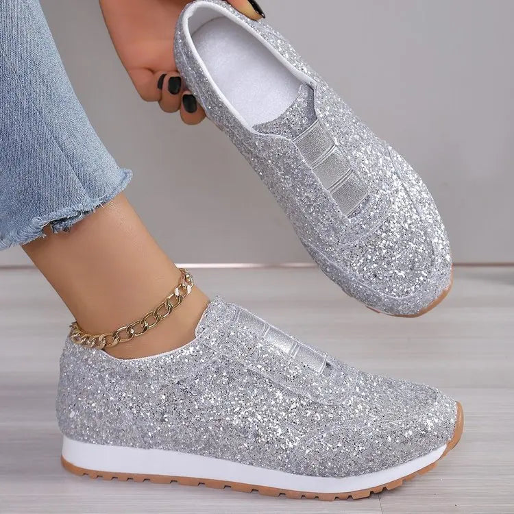2026 Autumn New Fashion Slip-on Low-heeled Women's Sneakers Gold Silver Sport Shoes Ladies Outdoor Casual Walking Shoes