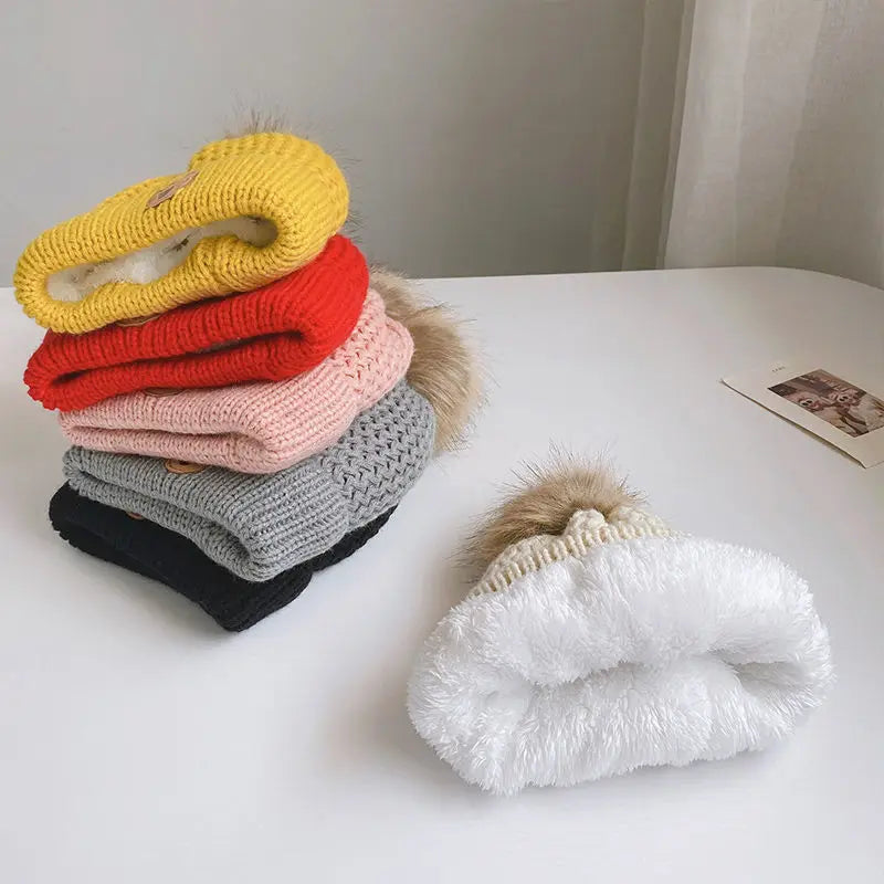 Children's Hat Scarf Set Winter Warm Autumn Winter Plush Boys and Girls' Little Bear Thick Ear Protection Baby Hairline Hat