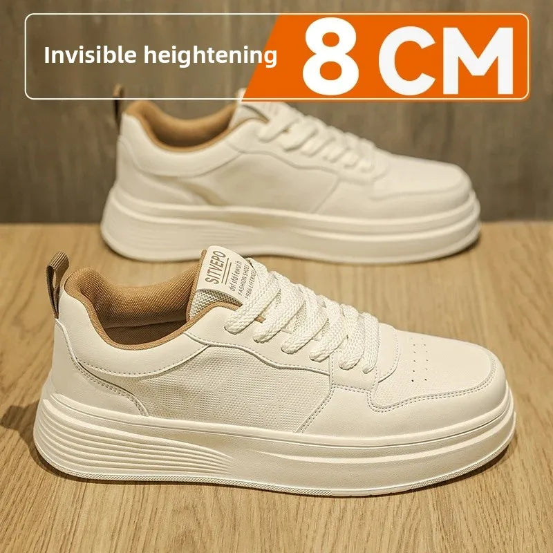Men's Casual Sport Shoes Thick Bottom Invisible Heightening 10cm Rubber Outsole Synthetic Upper Breathable Lace-Up Sneakers
