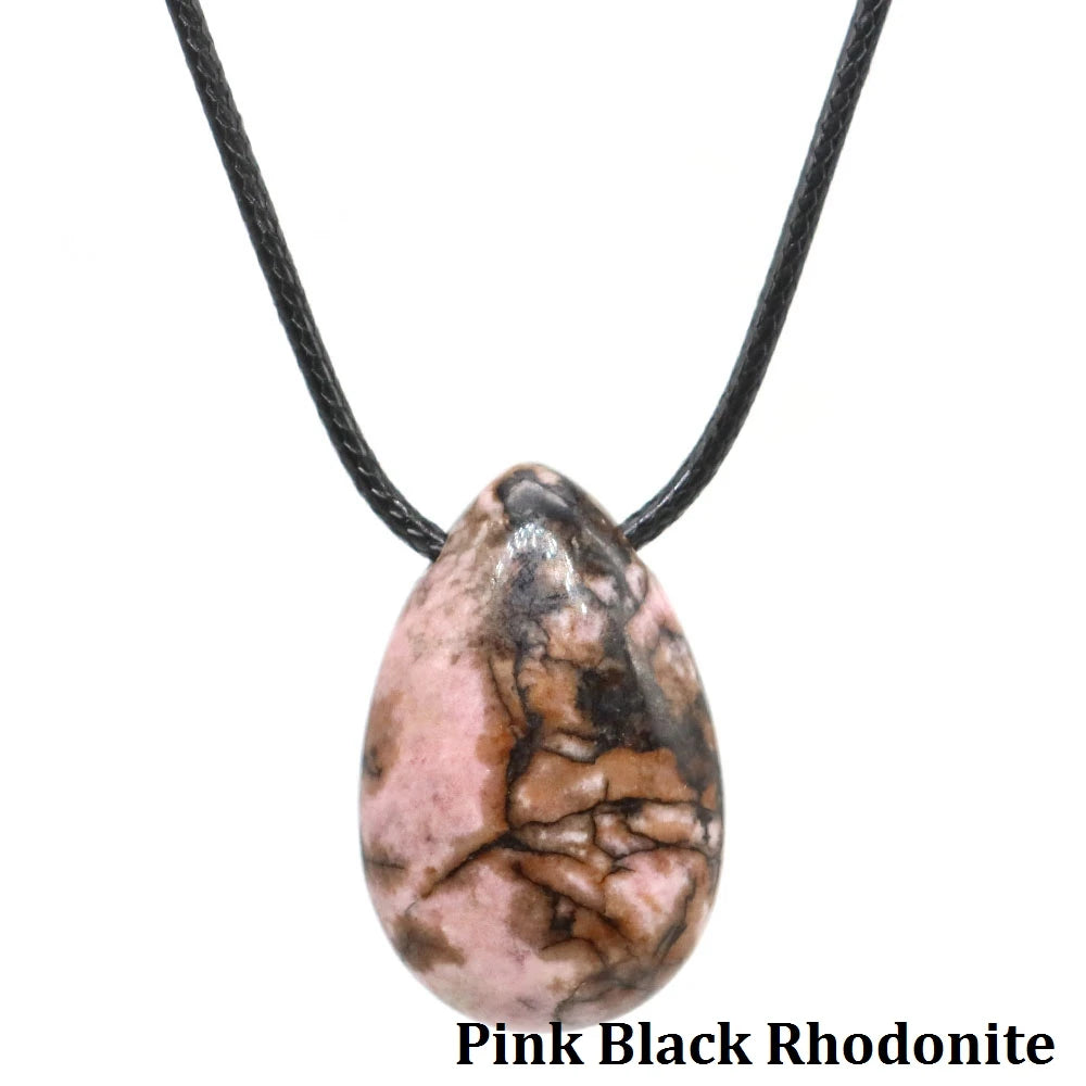 Natural Stone Water Drop Shape Necklace Pendant Rose Quartz Amethyst Lapis Lazuli Healing Crystal Gemstone Charm Jewelry Gifts
