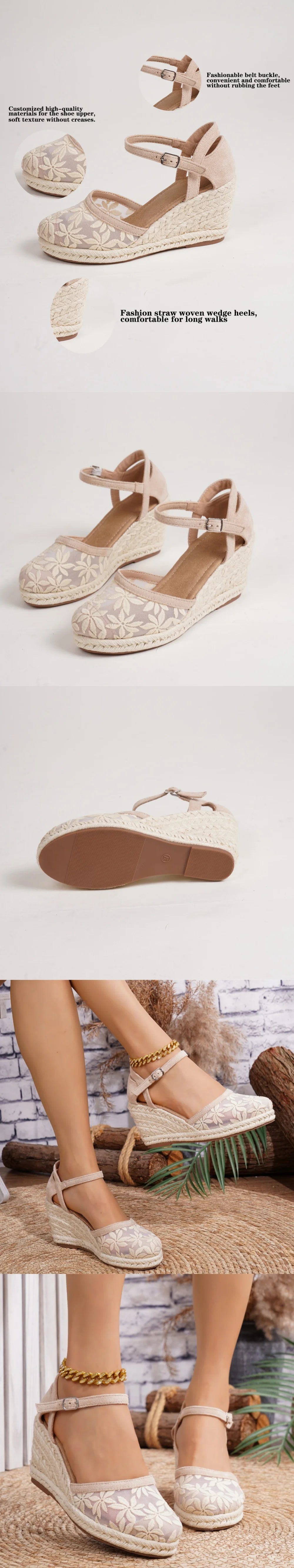 2025 Comfy Walk Big Size 43 Summer Lace Espadrilles Sandals Women Ankle Strap Platform Sandals High Heels Wedges Shoes Woman