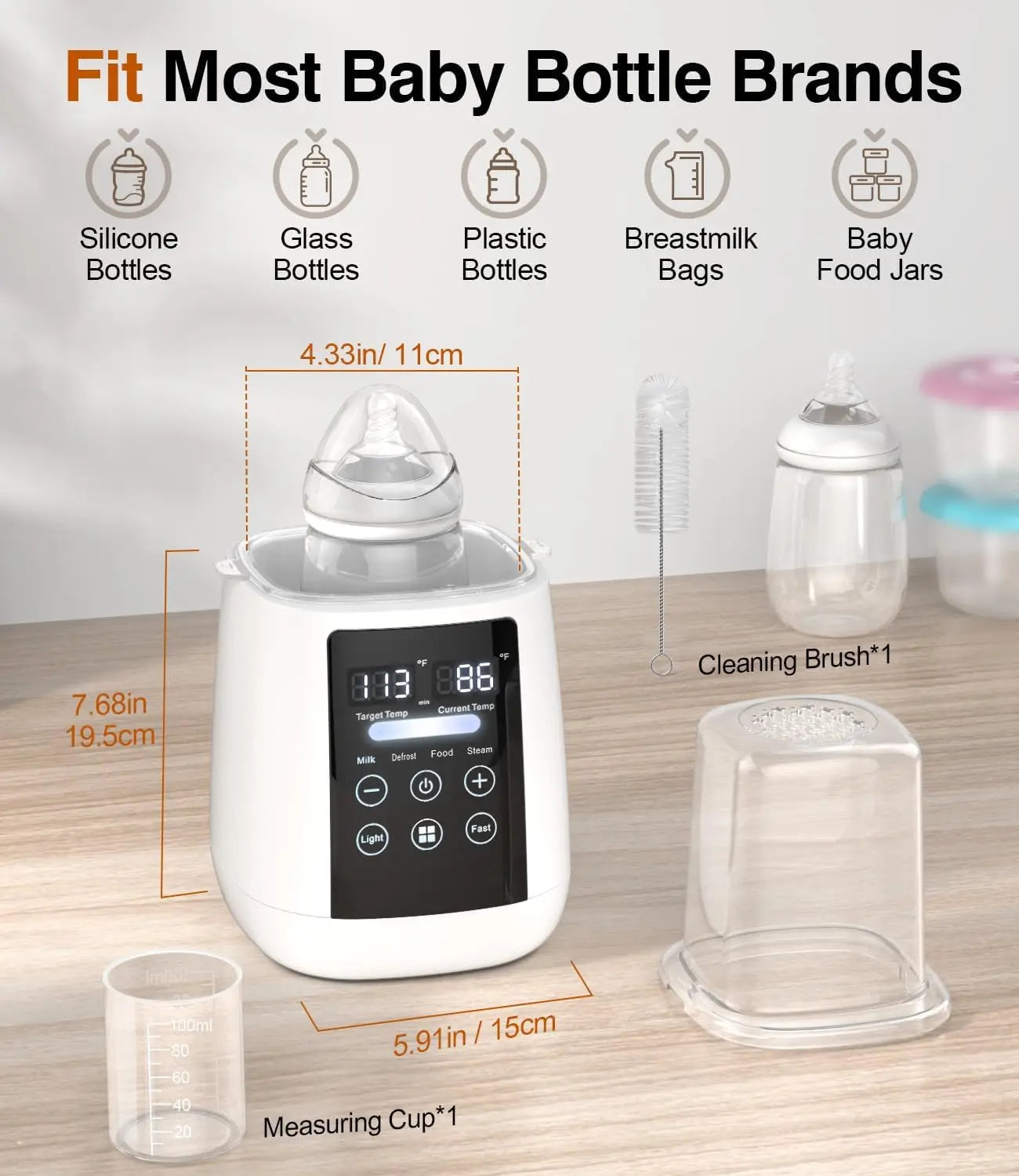 TINSOL Milk Warmer Warmer and Steriliser 6 in 1 Multifunction Breast Warmer Precise Temperature Control Baby Bottle Warmer
