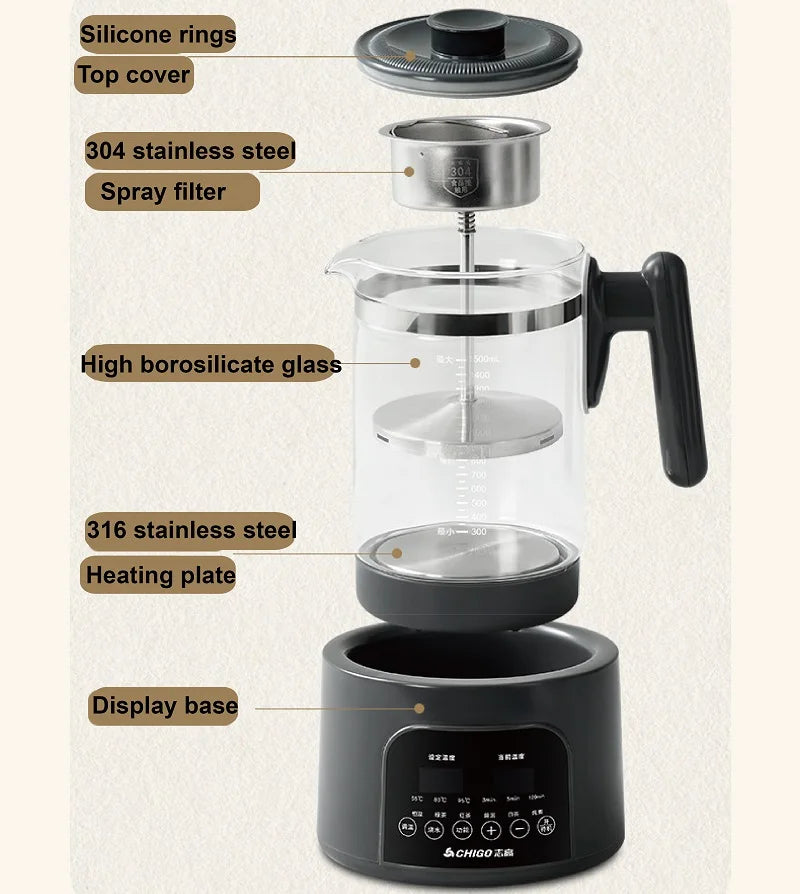 1.5L Smart Electric Kettle Multifunction Steam Teapot Temperature Control Health Pot Office Glass Flower Teapot Auto Keep Warm
