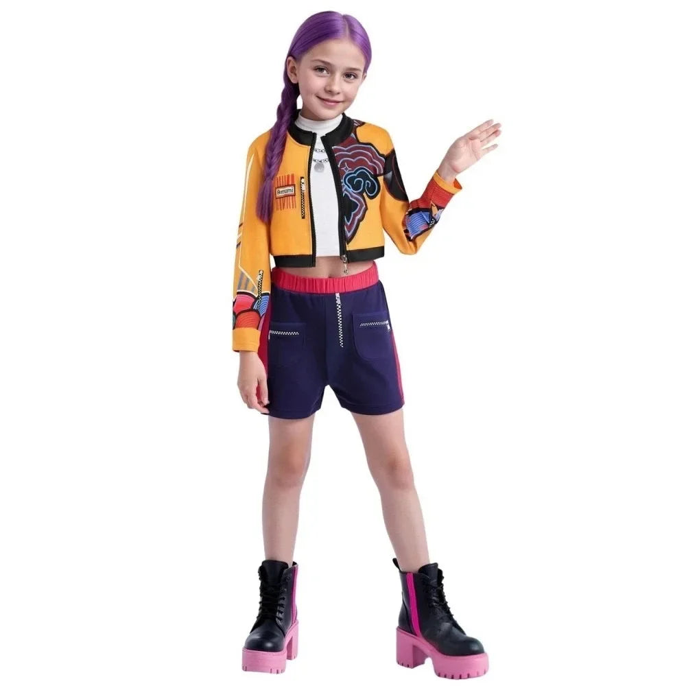 Halloween Children Zoey Mira Rumi Cosplay Costume Carnival, K-Pop Hunters Girl Group Idol Role Play Dress Up Outfit Suit