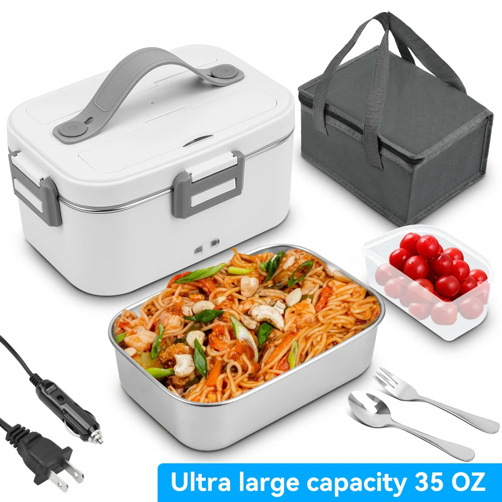 Electric Lunch Box 80W 1.8L Portable Food Warmer Stainless Steel Detachable Heating Bowl Large Capacity For Car Or Home