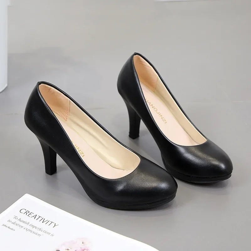 Spring Comfortable Professional Shoes Work Shoes Smart Casual Interview Shoes Women's Shoes Small Leather Shoes Medium Heel Blac