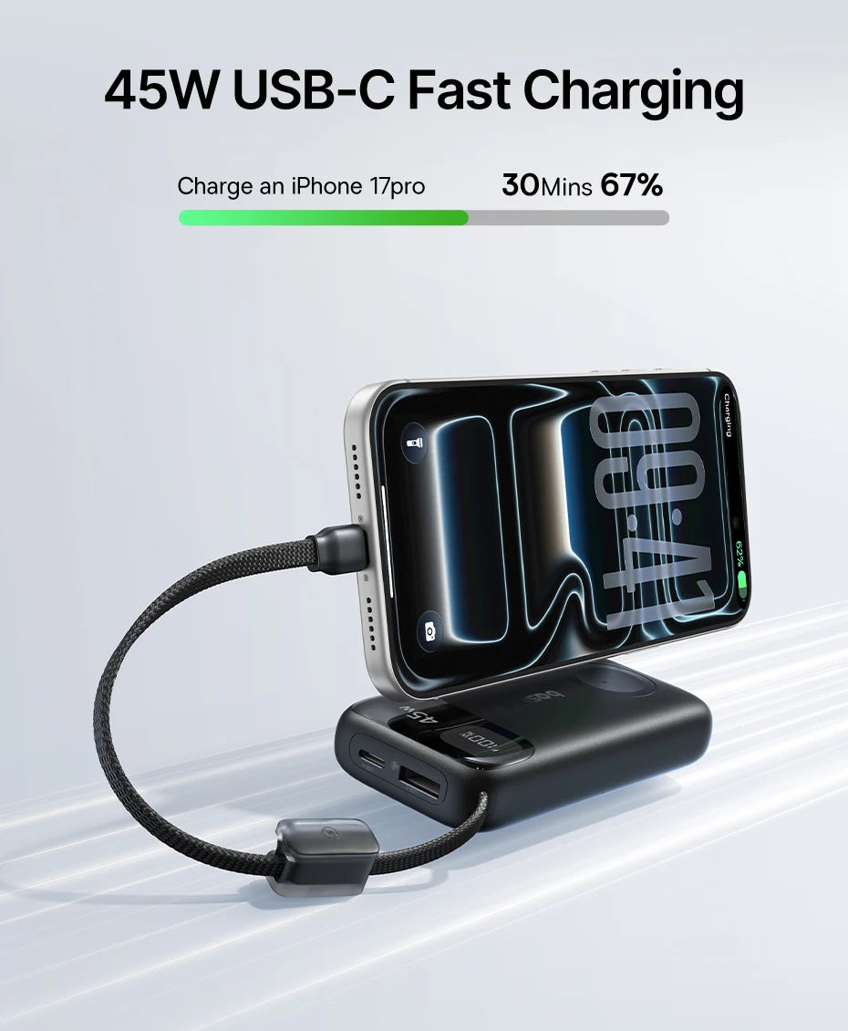 Baseus 45W 10000mAh Power Bank with 5W Magnetic Wireless Charging for iWatch & AirPods External Battery For iPhone 17 16 Pro Max