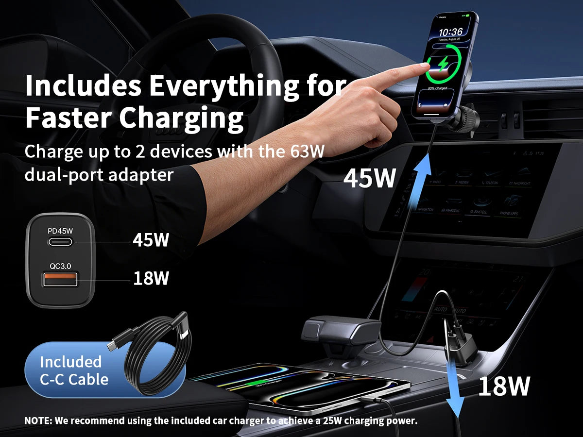 Qi2.2 25W Car Magnetic Wireless Charger Stand With Air-Cooling Fan For Magsafe iPhone17 16 15 14 13 12 Pro Max Fast Charging