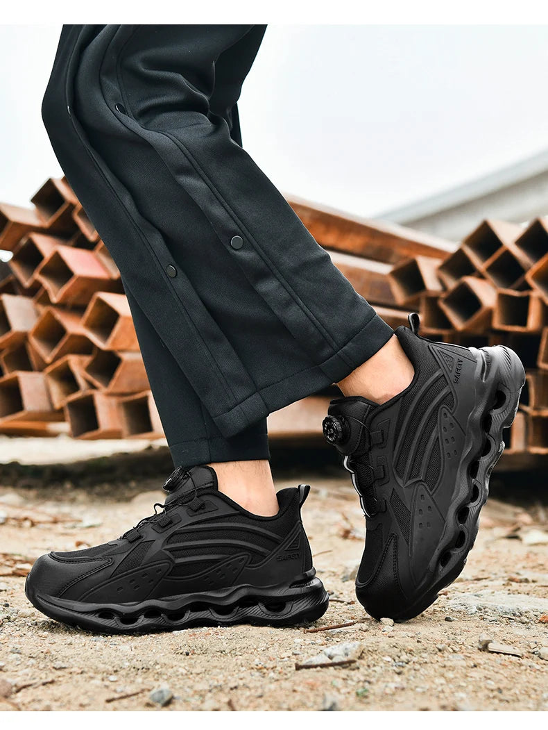 Rotating Button New Safety Shoes Men Anti-smash Anti-puncture Work Shoes Fashion Men Sport Shoes Security Protective Boots Men