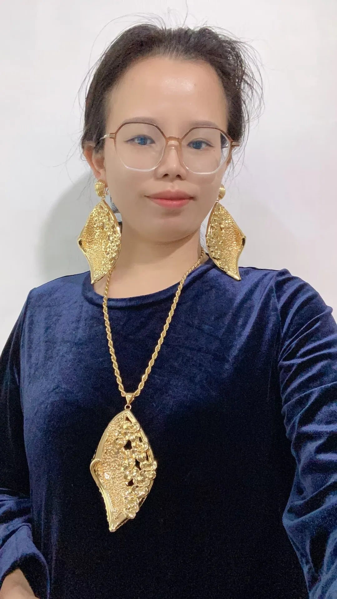 Hot Trendy Statement Earring & Necklace Set Chunky Gold Tone with Intricate Hollow Out Pattern | Women’s Bold Fashion Jewelry