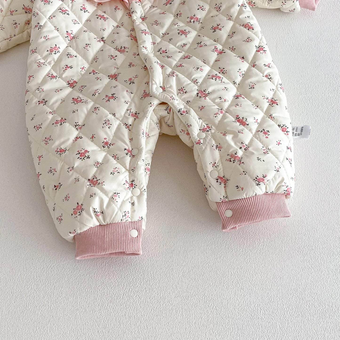 Baby Girl Winter Sweet and Cute Floral Cotton Padded Hooded Jumpsuit, Baby Girl Warm and Comfortable Long Sleeve Cotton Padded Jumpsuit
