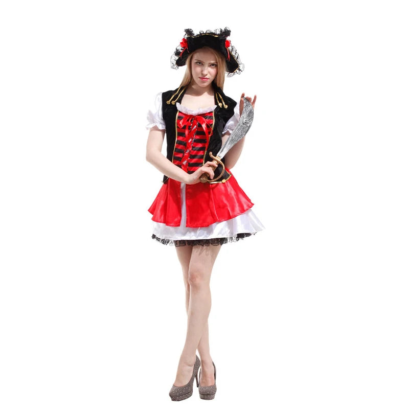 Halloween Theme Women Fancy Dress ，Parent-child Role Playing Cosplay Costumes,Female Pirates Captain of the Caribbean