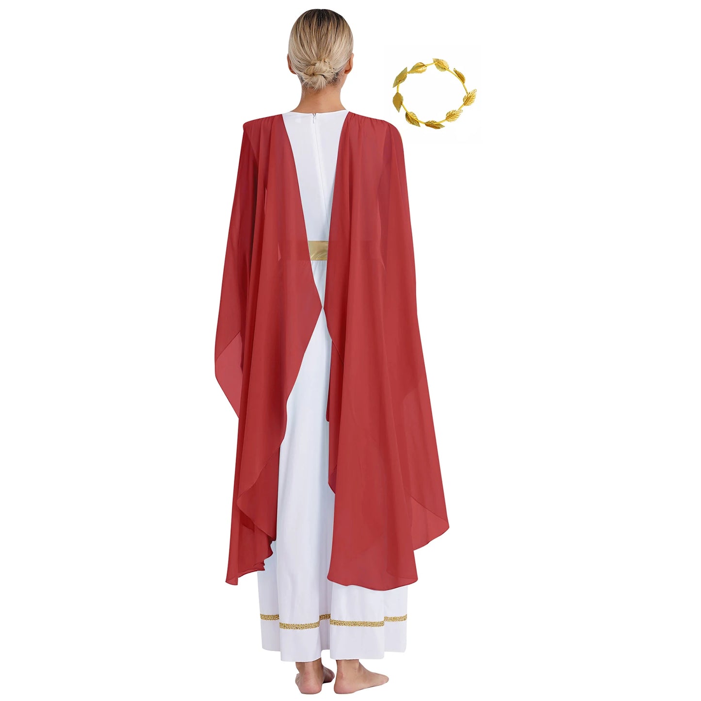 Womens Halloween Greek Beauty Carnival Cosplay Party Costumes Gold Leaves Garland Headwear And Cap Sleeve Ancient Toga Dress