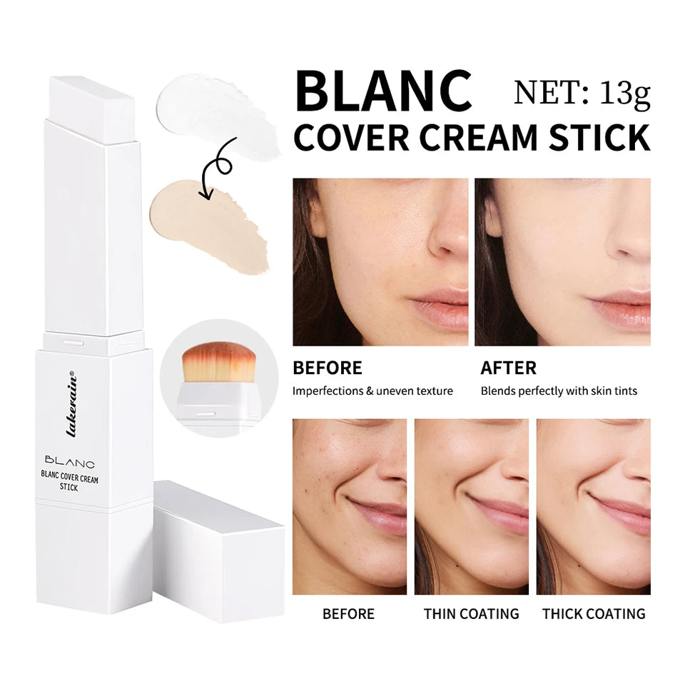 Lakerain Blanc Cover Cream Stick Dual-ended Design Waterproof Foundation Coverage Travel Bronze Creamy Foundation Natural Makeup