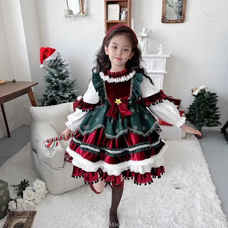 Party Dress Dresses Children Girls Performance Gown Kids Party Outfit Vestido Halloween Christmas Costume Velvet Lolita Princess