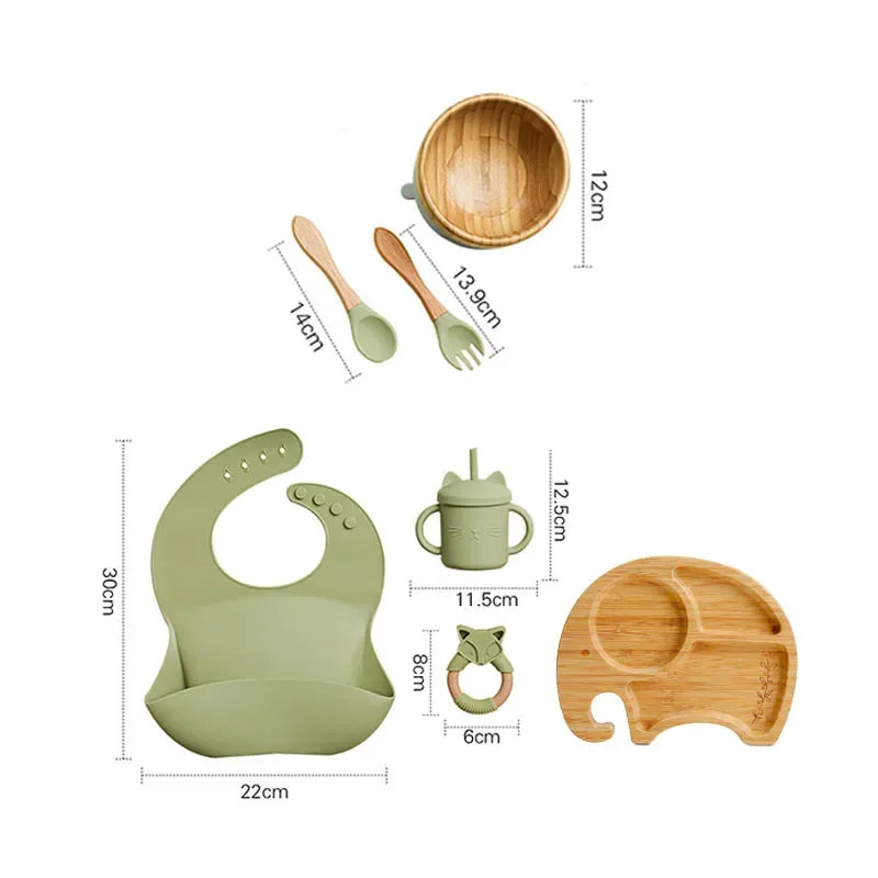 7pcs Silicone Baby Feeding Set Baby Feeding Supplies Kids Bamboo Dinnerware With Cup Children's Dishes Bowl Stuff Tableware Gift