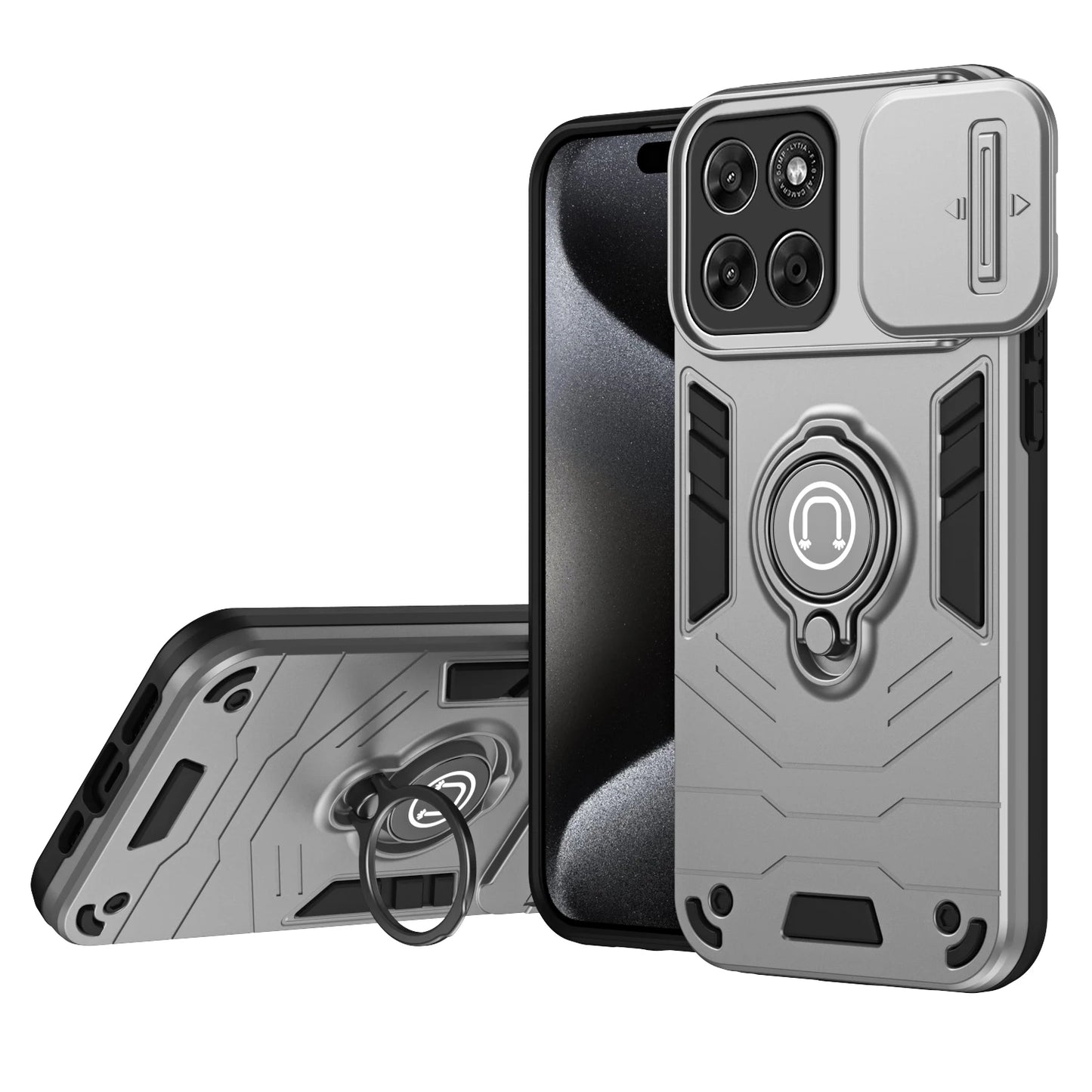 Sliding Window Metal Finger Holder Case for Motorola Moto G67 G77 G86 G56 G17 Power Shockproof Armour Camera Protection Cover