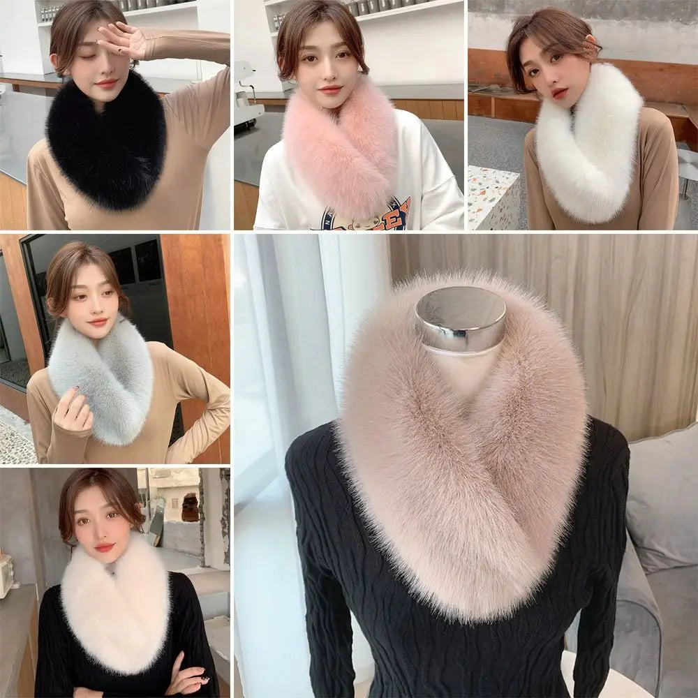 Women Hair Collar Winter Female Fur Scarf Solid Color Shawl Imitation Fur Scarf Artificial Wool Bib