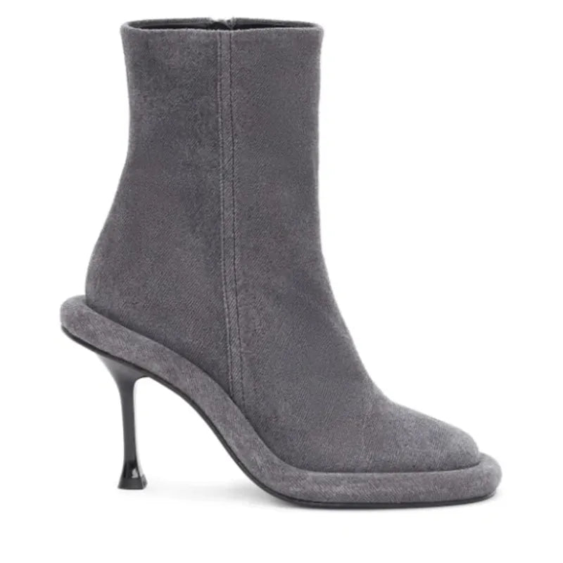2025Women's New Slim High-heeled Knee High Boots with Side Zipper Round Toe 34-43 Large Mid Length Boots