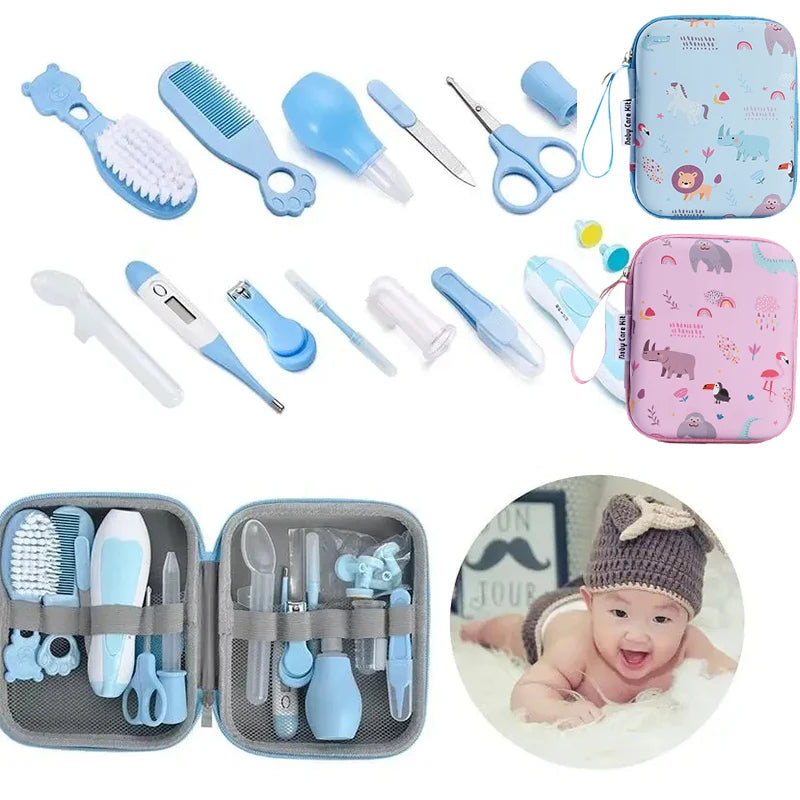 Baby Care Kit Kids Hair Nail Healthcare Thermometer Grooming Brush Kit Clipper Scissors Nail clipper Newborn Care Cleaning Set