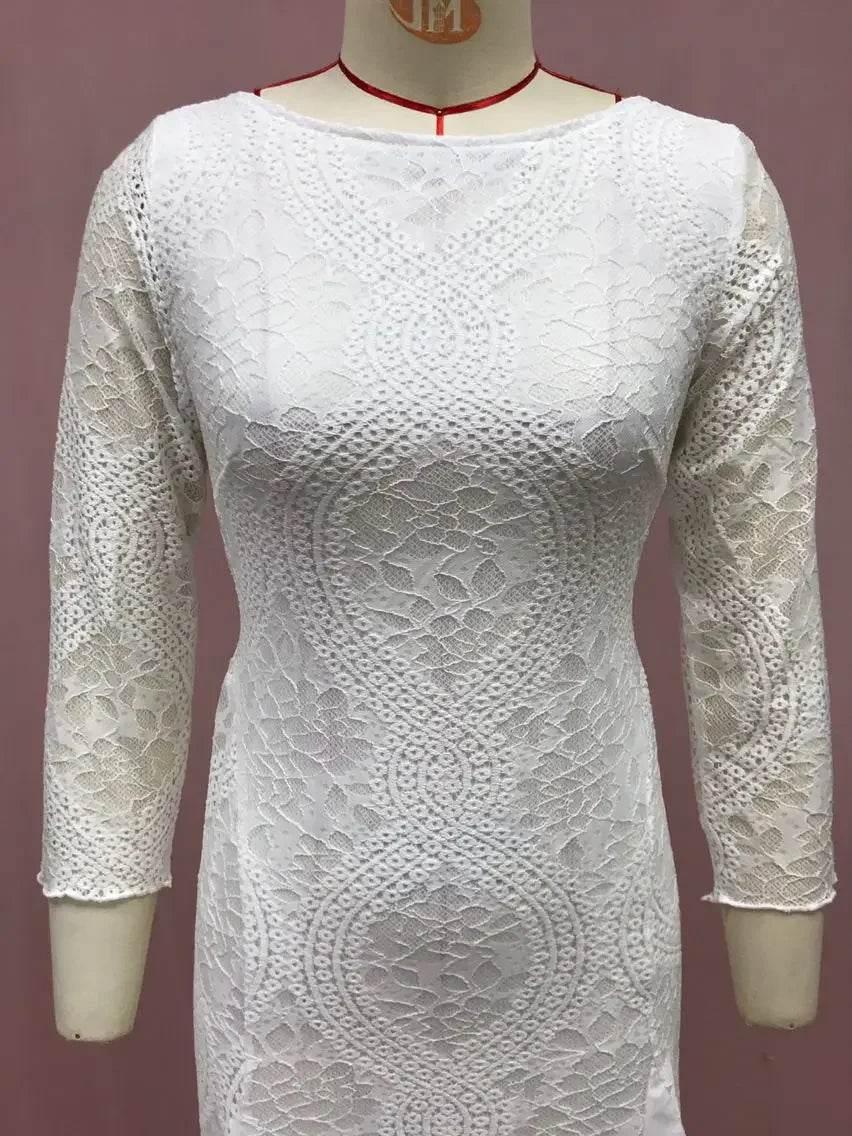 2025 Spring New Women's Celebrity Banquet Wedding Dress Crew Neck Long Sleeve Printed Halter Lace Dress