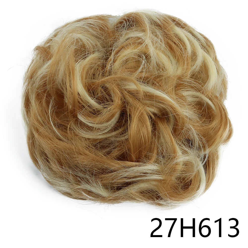 Synthetic Hair Bun Wig Donut Wavy Elastic Rubber Scrunchie Hair Pieces Ladies Ponytail Hair Extension Curly Wrap