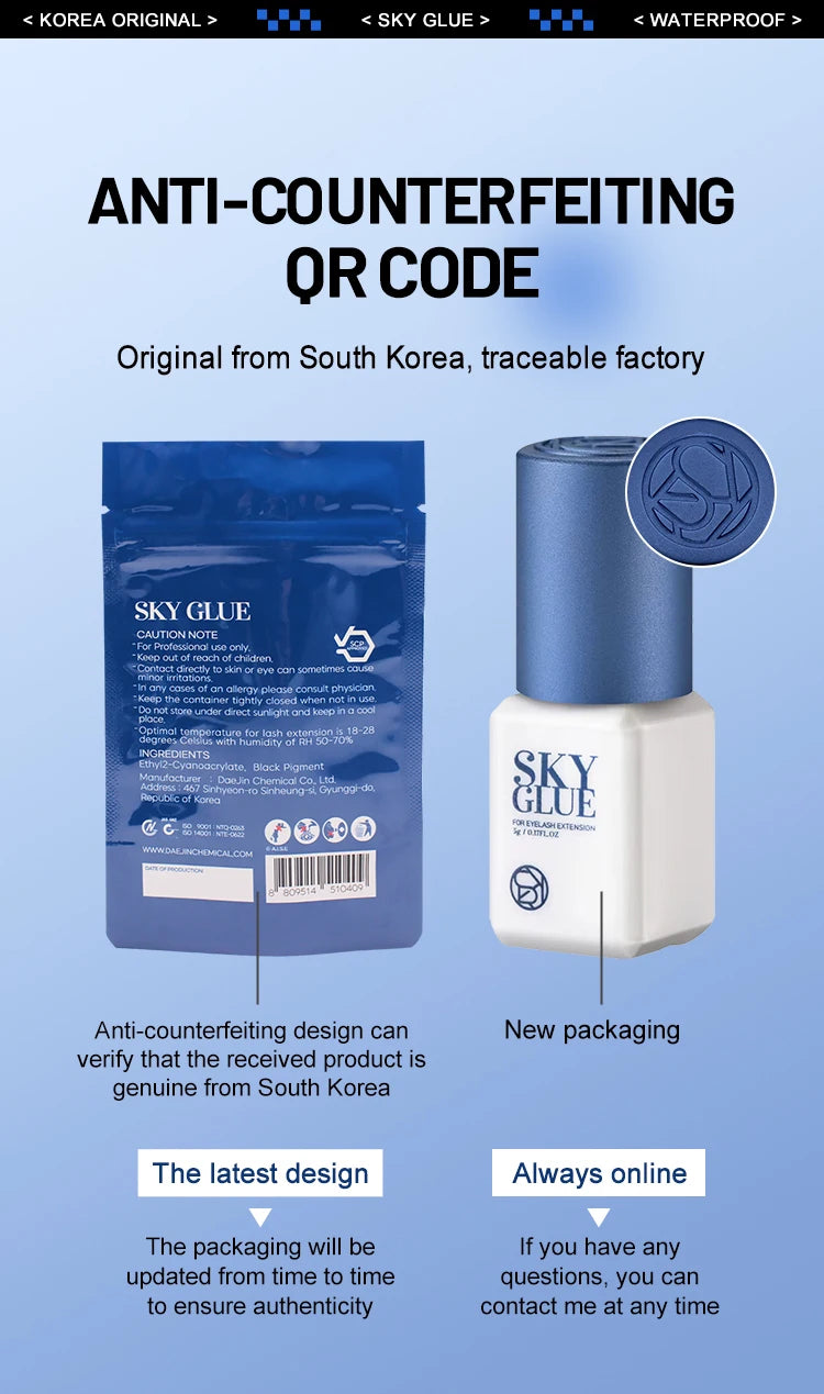 5 Bottles SKY S+ Glue for Eyelash Extensions 5ml Original Korea Sky Blue Cap False Lash Glue Makeup Tools Beauty Shop Supplies