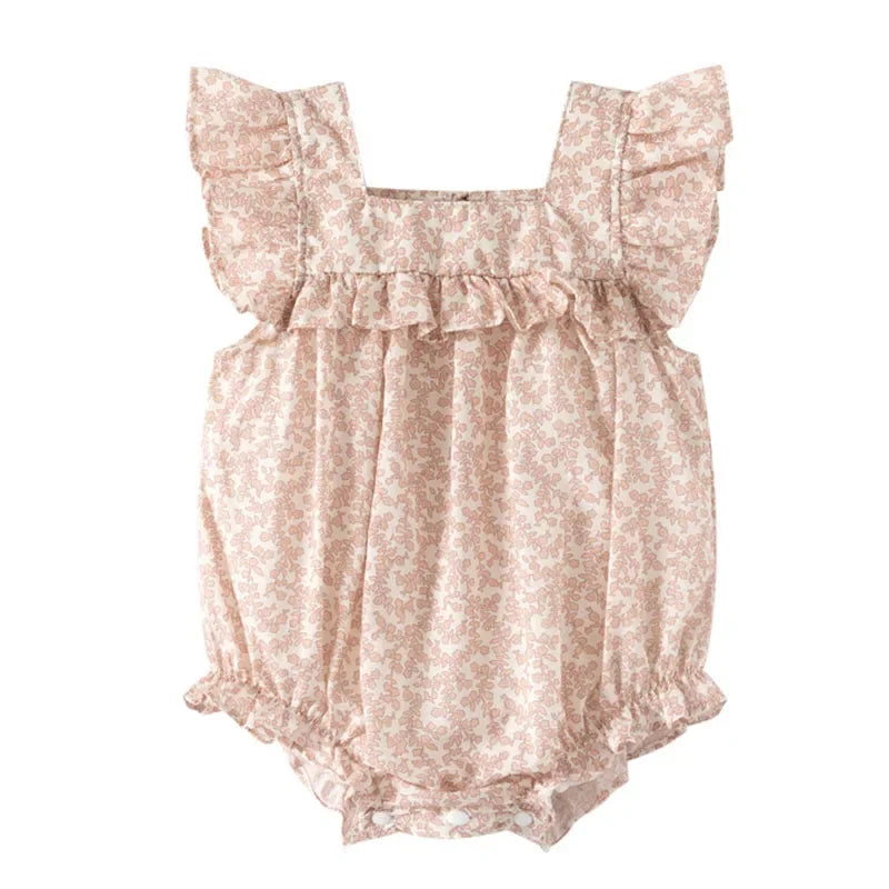 2025 New Summer Toddler Baby Girls Jumpsuit Flying Sleeve Cotton Flower Print Newborn Baby Girls Romper 0-24M Baby Clothing