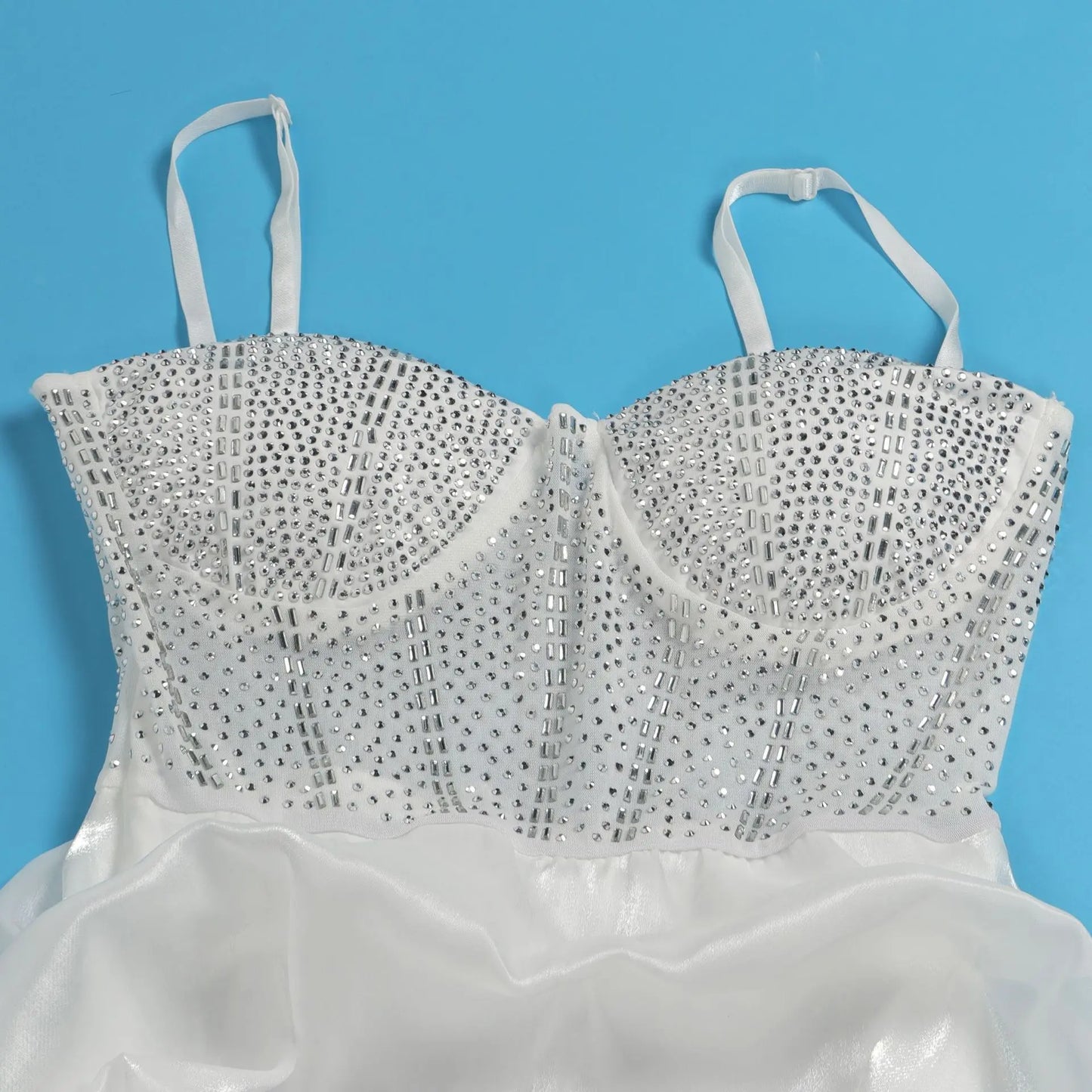 HBLL Sexy Rhinestone Bodycon Ruched Puff Suspenders Dresses Women Sheer Mesh Birthday Party Night Clubwear Summer Dresses Robes