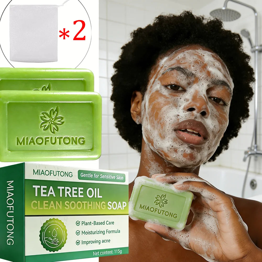MIAOFUTONG Gentle for Sensitive Skin TEA TREE OIL ANTI-FUNGAL SOAP Plant-Based Care Moisturizing Formula Improving Acne