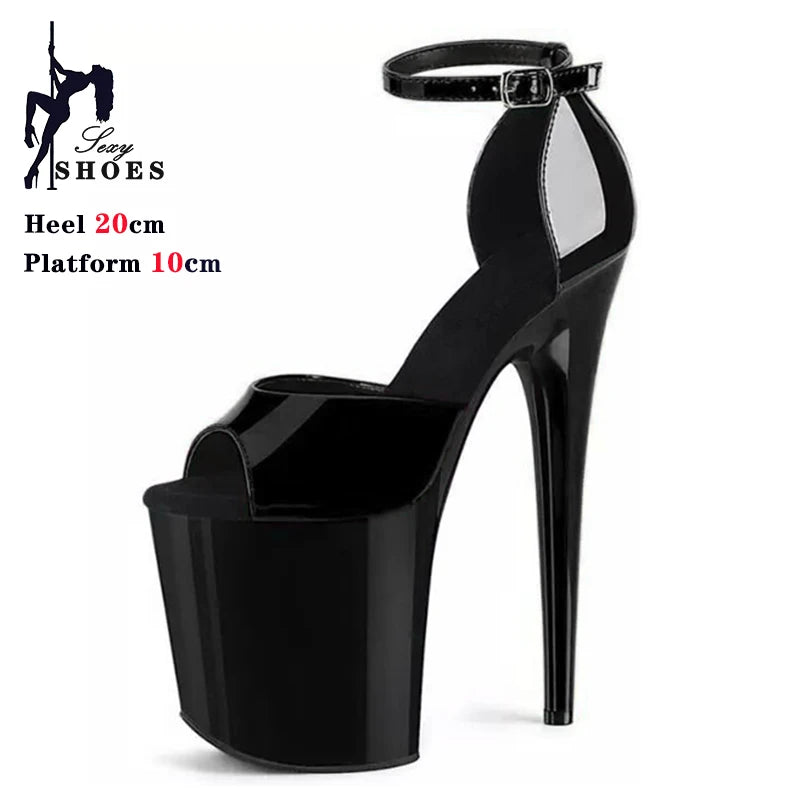 New High-heeled 20cm/8inchs Sandals Women Summer Strap Thin Heel Black Sandals Stripper Pole Dance Dress Models Nightclub Shoes