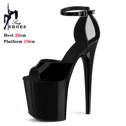 New High-heeled 20cm/8inchs Sandals Women Summer Strap Thin Heel Black Sandals Stripper Pole Dance Dress Models Nightclub Shoes