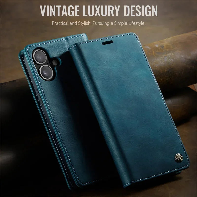 Magnetic Leather Wallet Card Phone Case For iPhone 17E 17 Air 16E 16 Pro Max 15 Plus 14 13 12 11 Flip Wireless Charging Cover
