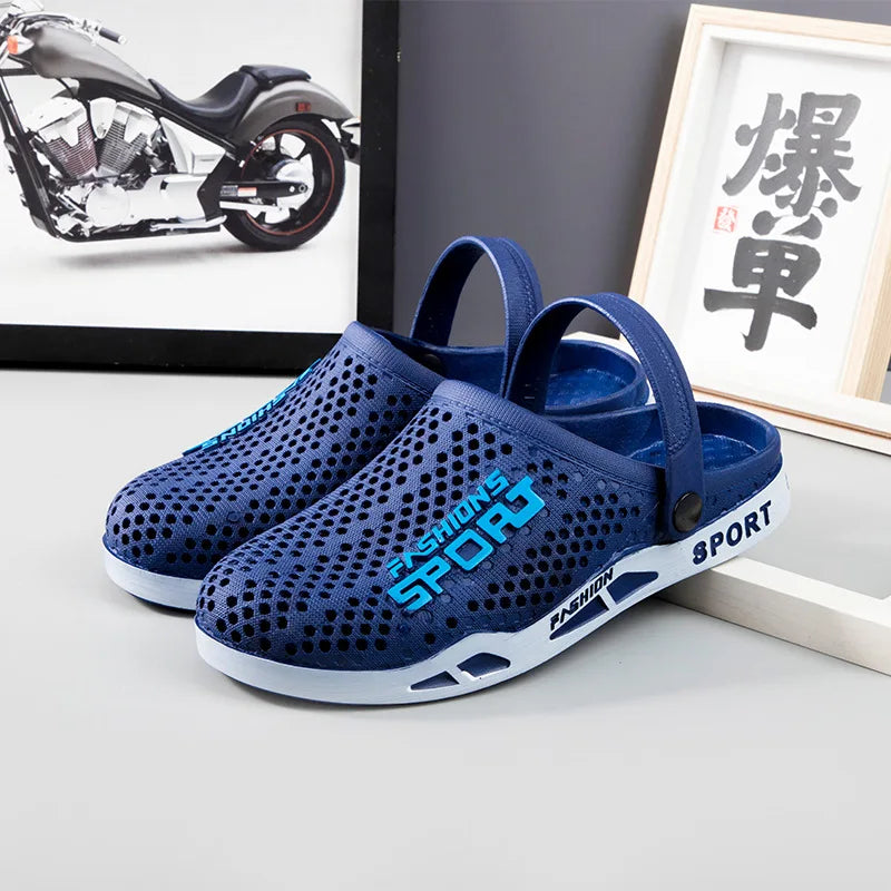 39-44 Mens Mules Clogs Summer Sandals Male Slippers Soft Bottom Beach Shoes Slip-On Zapatos Breathable Non-Slip Hollow Footwear