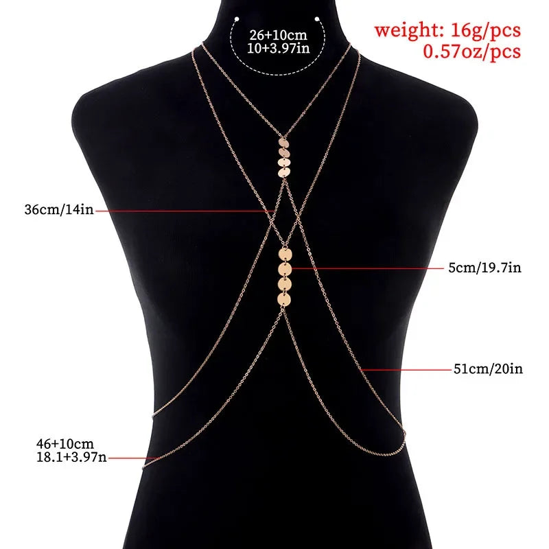 Sexy Chest Chain Bikini Female Body Belly Chains for Women Chain Necklace Round Sequin Cross Waist Chains