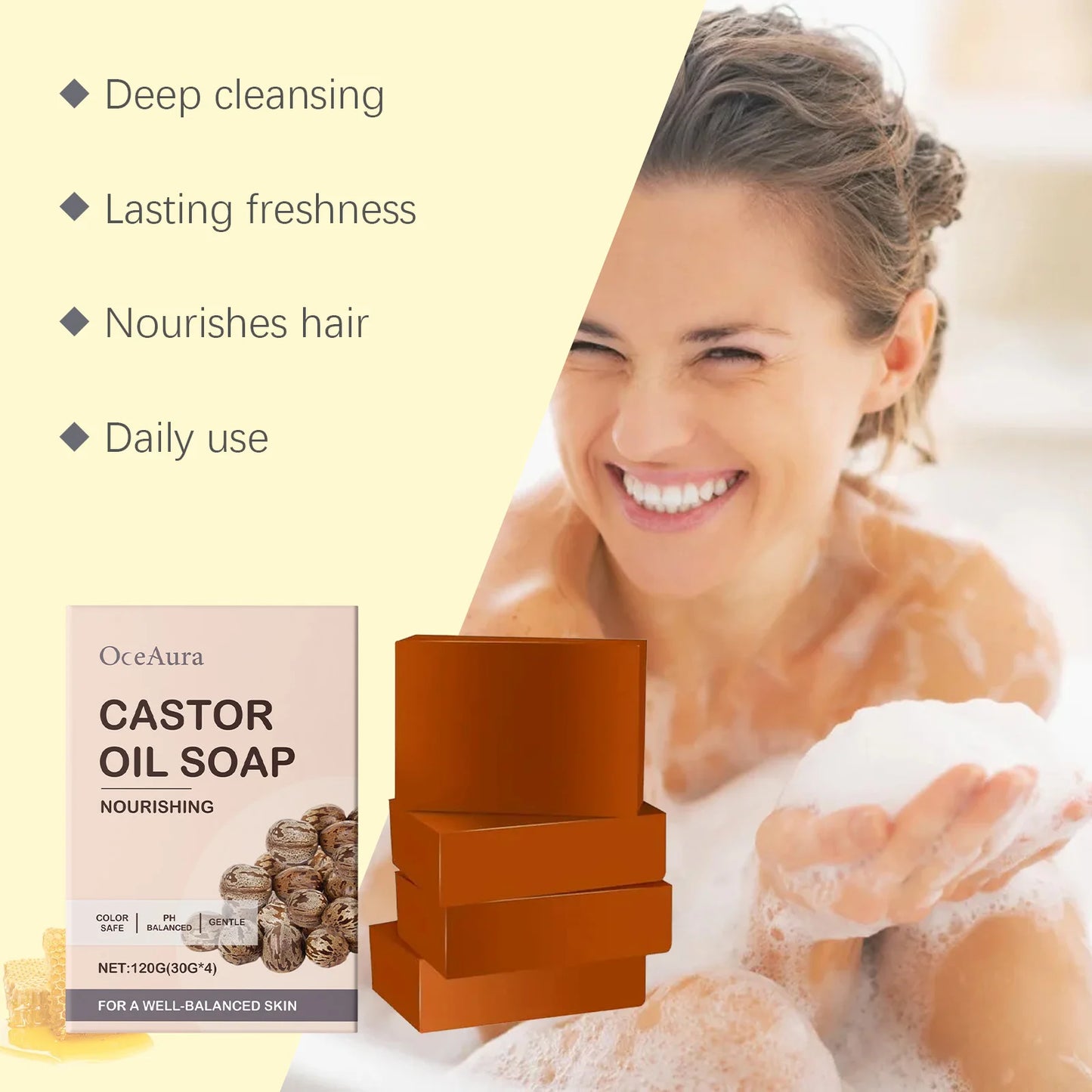 Castor Oil Soap Shampoo Bar Natural Hair Care Deep Moisturizer Scalp Treatmen Nourishing All Hair Types Travel Friendly Eco 120g
