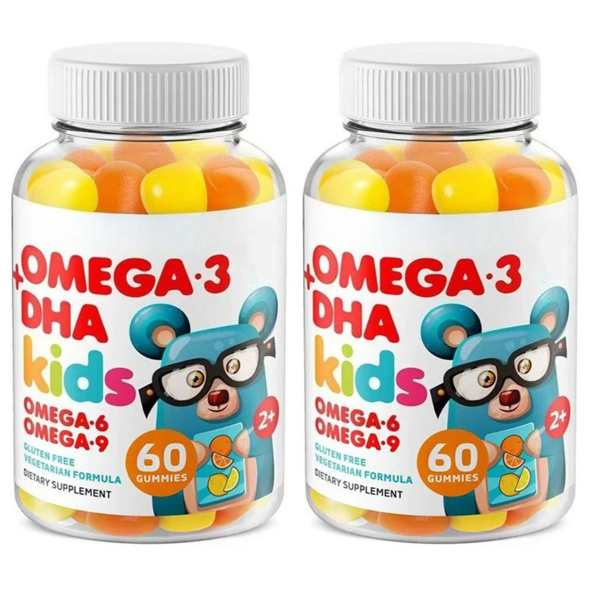 Omega 3 DHA Kids Gummies 60pcs Fruity Vegetarian Gluten Free  Daily Nutritional Support for Children 2+
