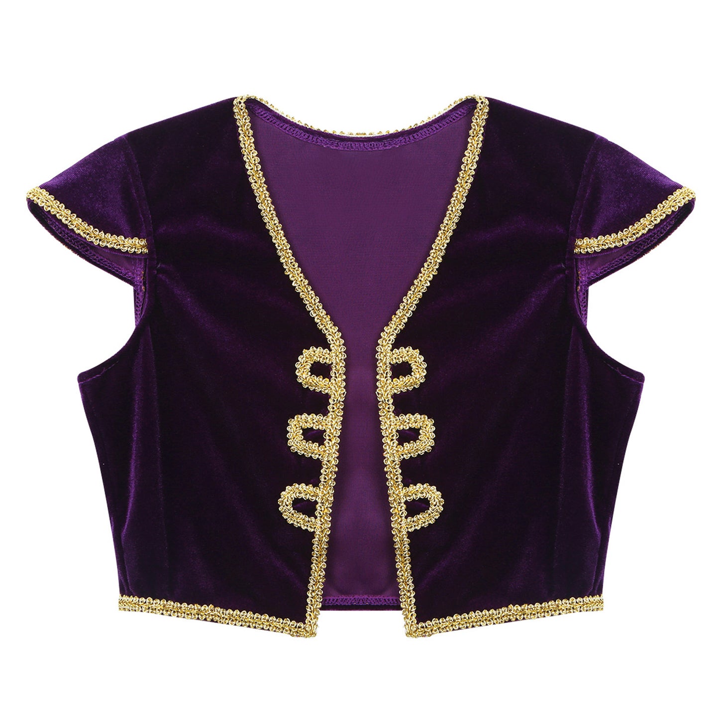 Kids Boys Arabian Prince Costume Cap Sleeve V Neck Braided Trimming Vest Waistcoat for Halloween Cosplay Theme Party Clothes
