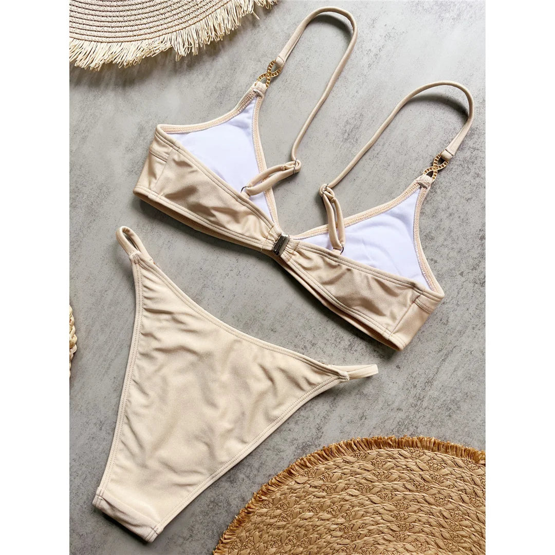 10 Colors V Neck Rhinestones Bikini Female Swimsuit Women Swimwear Two-Pieces Bikini Set Padded Bather Bathing Suit Swim V8138