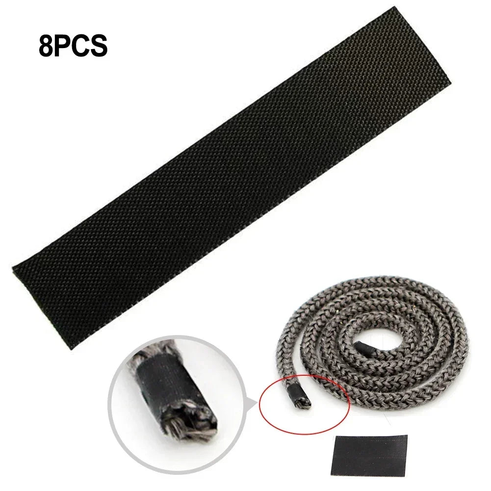 8pc Self-Adhesive Fireplace End Tape Glass Fabric Black Tape Sealing Cord End 10*2.5cm High Temperature Resistance Stoves Parts
